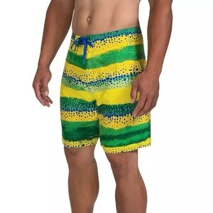 AFTCO Dorado Swim Trunks Board Shorts Yellow Green Dolphin Size 38